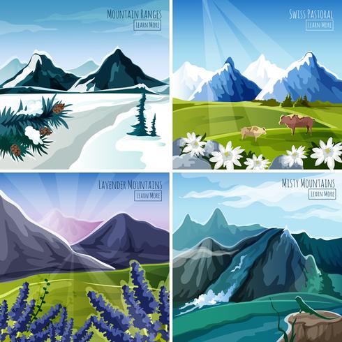 Conjunto de paisajes de montaña vector