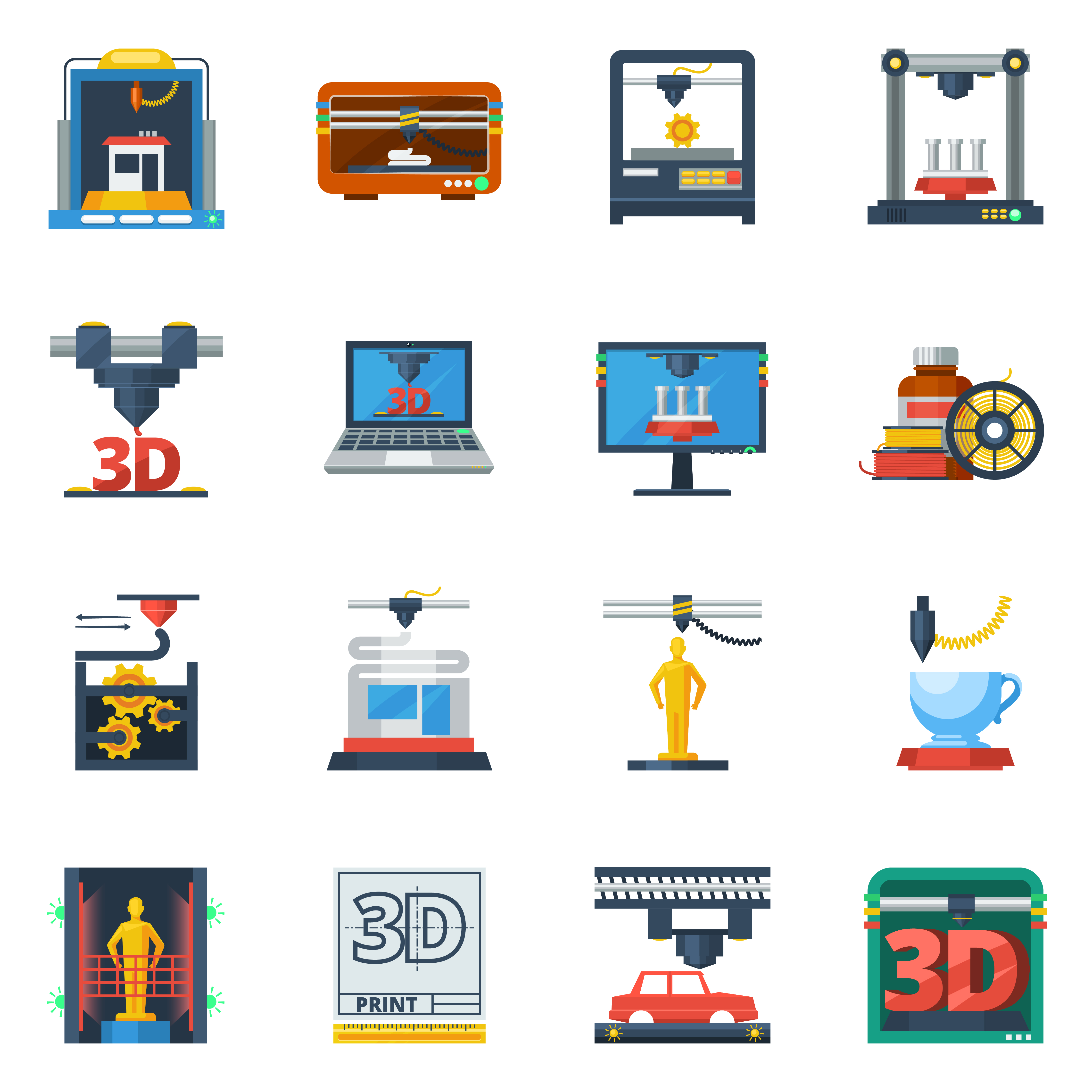 Download 3D Printing Flat Icons Collection 467071 Vector Art at Vecteezy