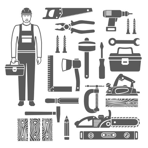  Carpentry Tools Black Silhouettes Icons Set vector