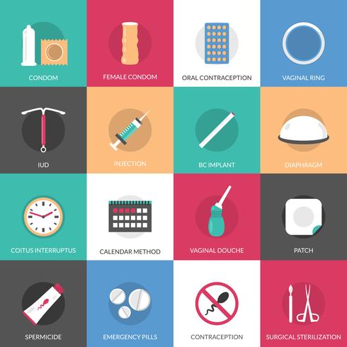 Contraception Methods Icons Set vector