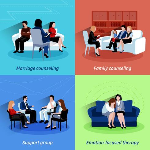 Relationship counseling 4 flat icons quare vector