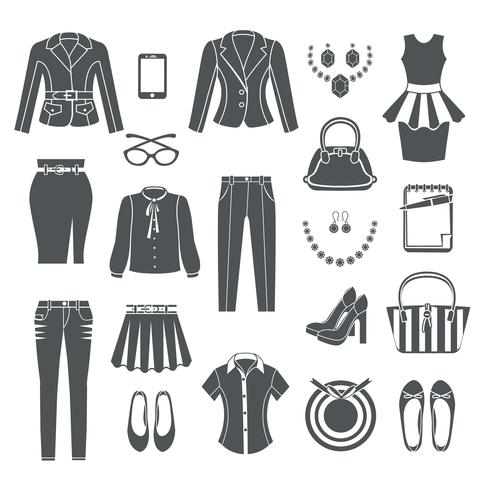  Modern Woman Clothes Black Icons  vector