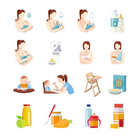  Baby Feeding Flat Icons Set vector