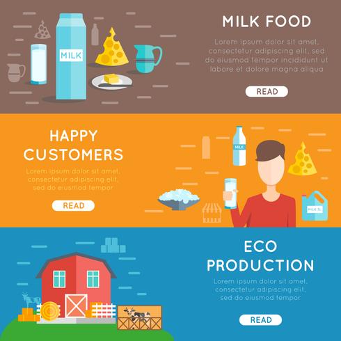 Milk flat banner set vector