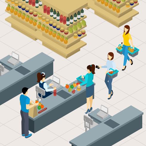 People At The Shopping Line Illustration  vector