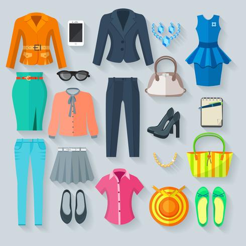 Color Woman Clothes Flat Icons Set vector