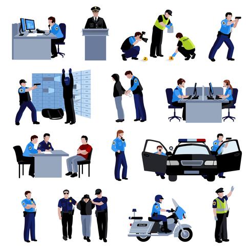 Policía personas iconos de colores planos vector