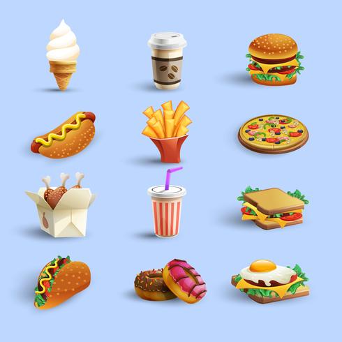 Conjunto de dibujos animados de iconos de comida rápida vector