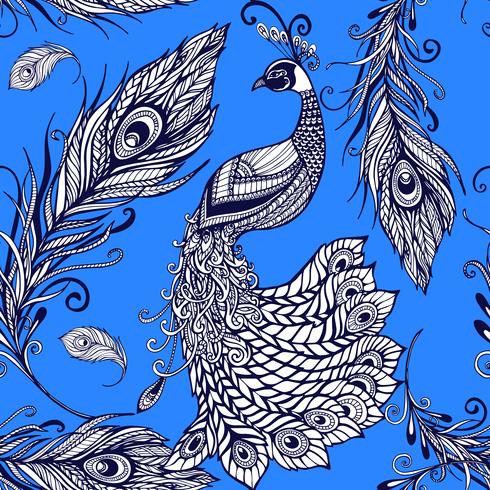 Peacock bird feathers seamless background pattern vector