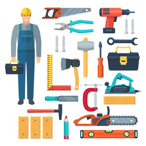 Carpentry Flat Color Icons Set vector