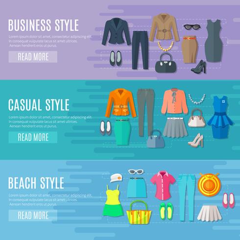 Woman Clothes Horizontal  Banners Set vector