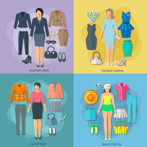 Conjunto de iconos de concepto cuadrado de ropa de mujer vector