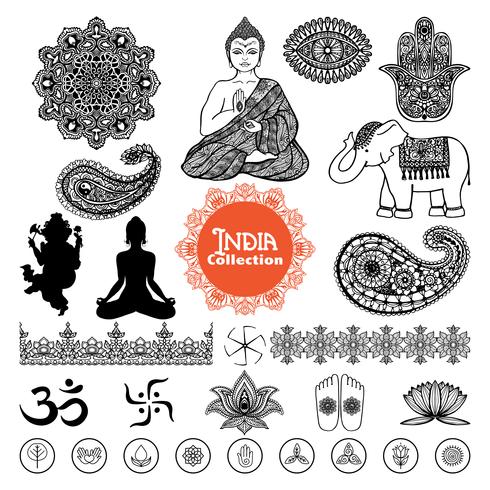 Conjunto de elementos de diseño de India dibujados a mano vector