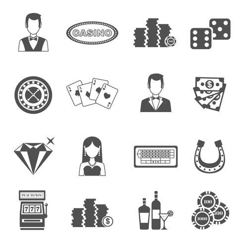 Casino Black White Icons Set  vector