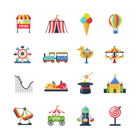 Flat Color Isolated Amusement Park Icons vector