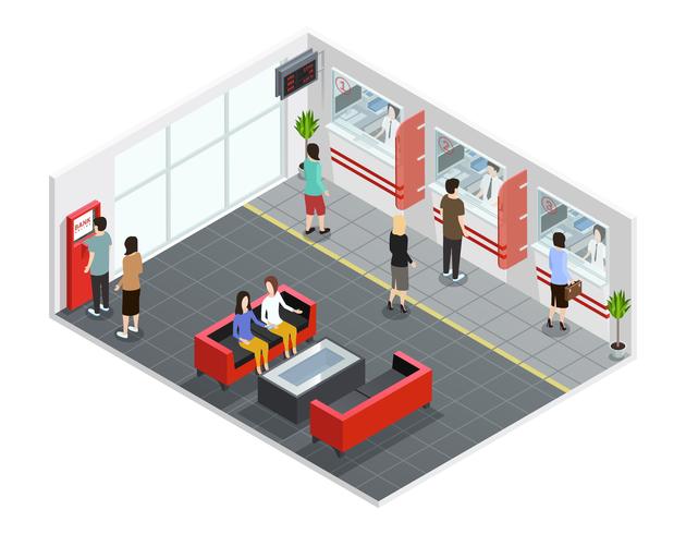 People In Bank Isometric Illustration vector