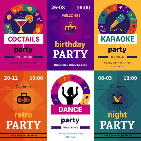 Six color party posters vector