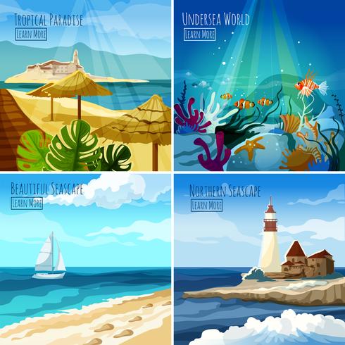 Seascape Illustrations Set vector