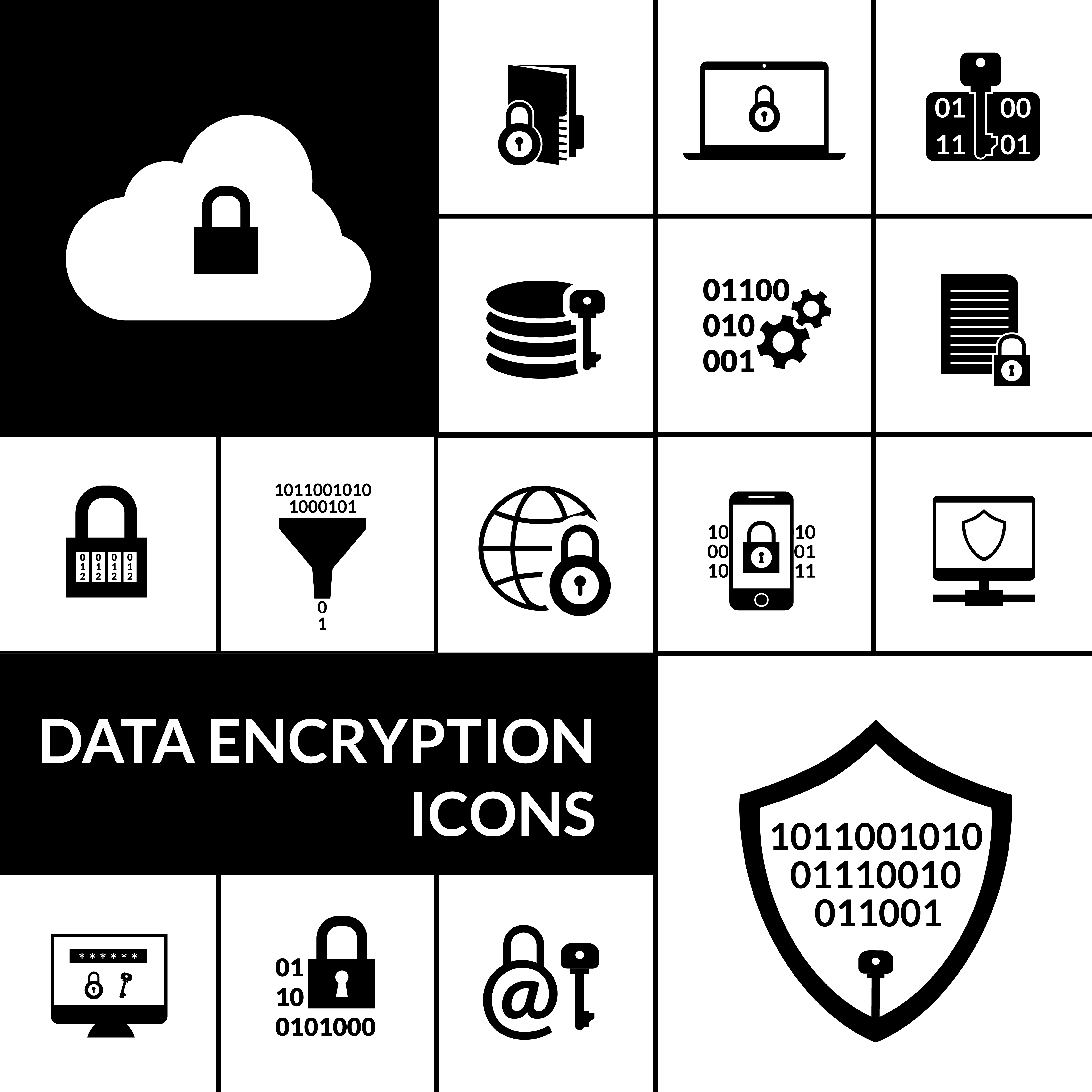 Data Encryption Black Icons Composition Banner 467271 Vector Art at ...