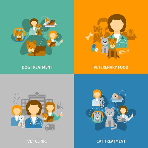 Veterinary clinic 4 flat icons square vector