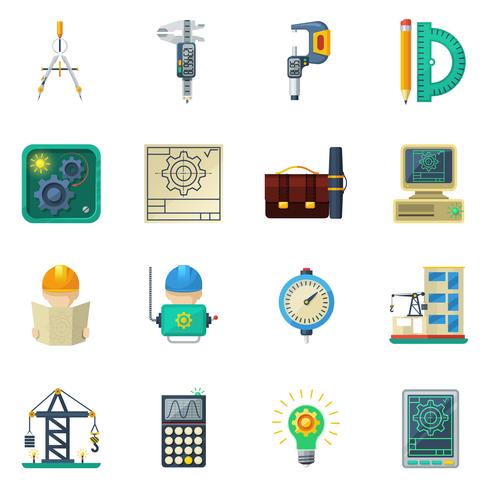 Conjunto de iconos planos de ingeniero vector