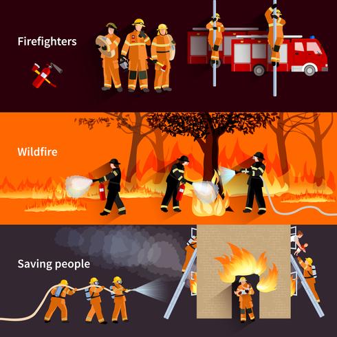 Horizontal Firefighter People Banners Set vector