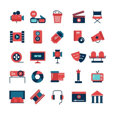 Flat Color Cinema Icons vector