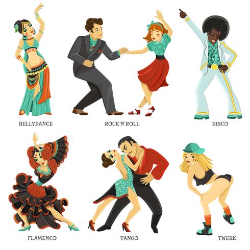 Conjunto de iconos planos de baile nativo popular vector