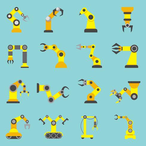 Robotic Arm Flat Yellow Icons Set vector