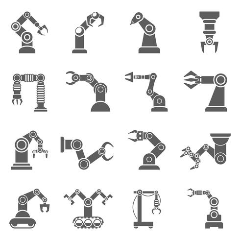 Robotic Arm Black Icons Set vector