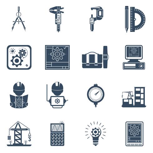 Engineer Black Icons Set vector