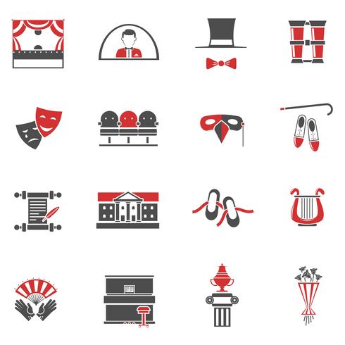 Theatre Red Black Icons Set  vector