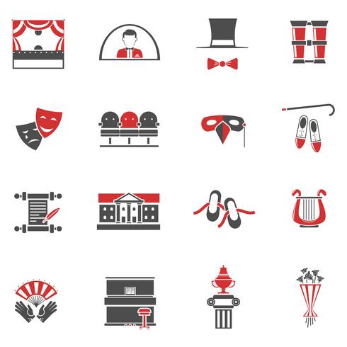 Theatre Red Black Icons Set  vector