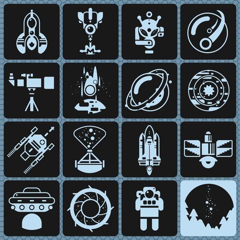 Iconos del espacio monocromo vector