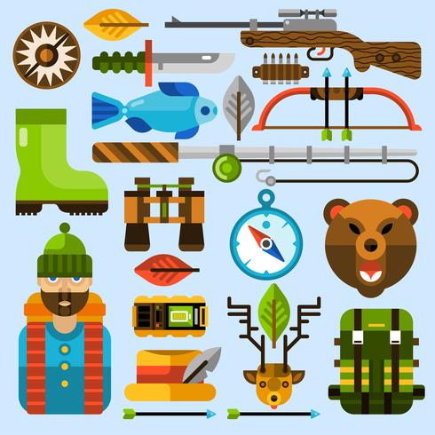 Hunting and Fishing Icons Set vector