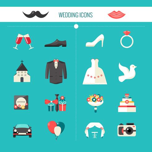 Iconos de boda decorativos de color vector