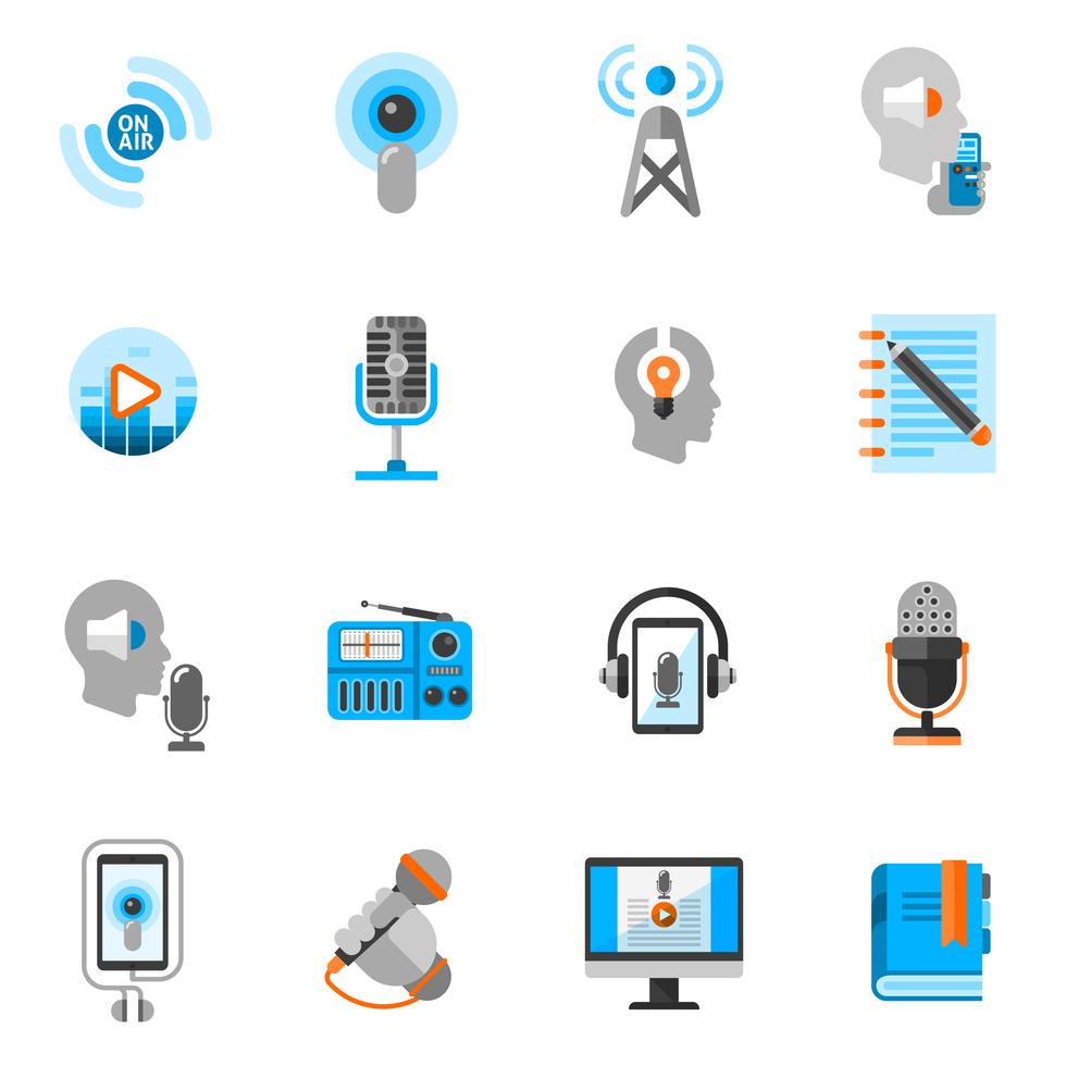 Podcast Icons Flat Set 467383 Vector Art at Vecteezy