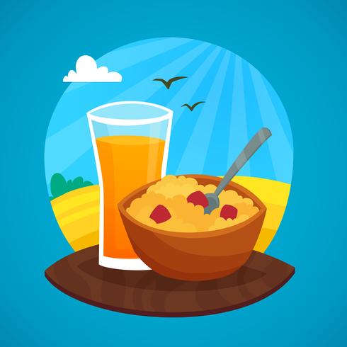 Concepto de diseño de desayuno en el fondo del paisaje rural vector