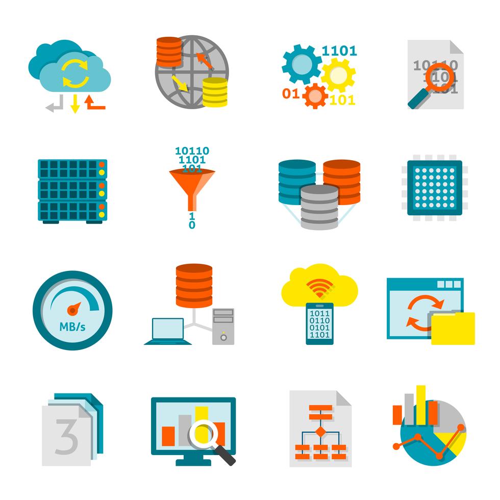 Database Analytics Flat Icons Set 467397 Vector Art at Vecteezy