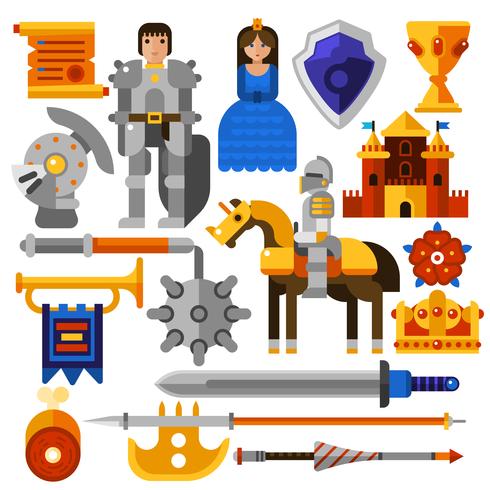 Flat Knight Icons Set vector