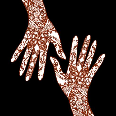 Mehendi Hands On Black Background vector