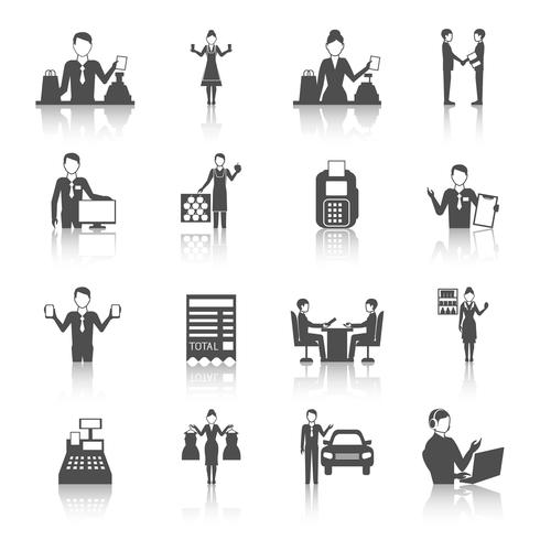 Salesman Monochrome Icons Set vector