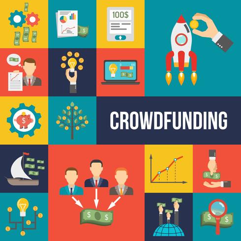 Crowdfunding Flat Set vector