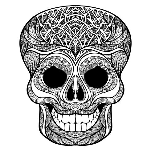 Decorative skull black doodle icon vector