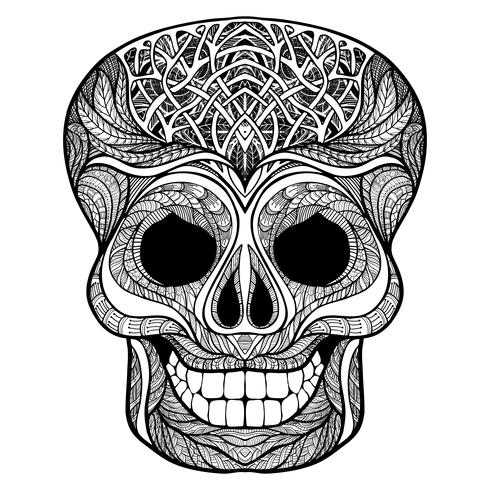 Decorative skull black doodle icon vector