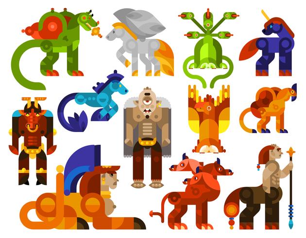 Mythical creatures icons  vector