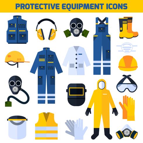 Protective Uniforms Equipment Flat Icons Set vector