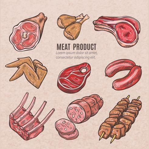 Meat Products Color Sketches vector