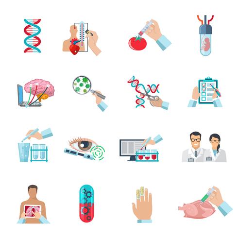 Flat Color Biotechnology Icons Set vector
