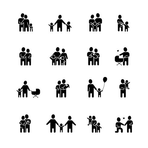 Family Black White Icons Set vector